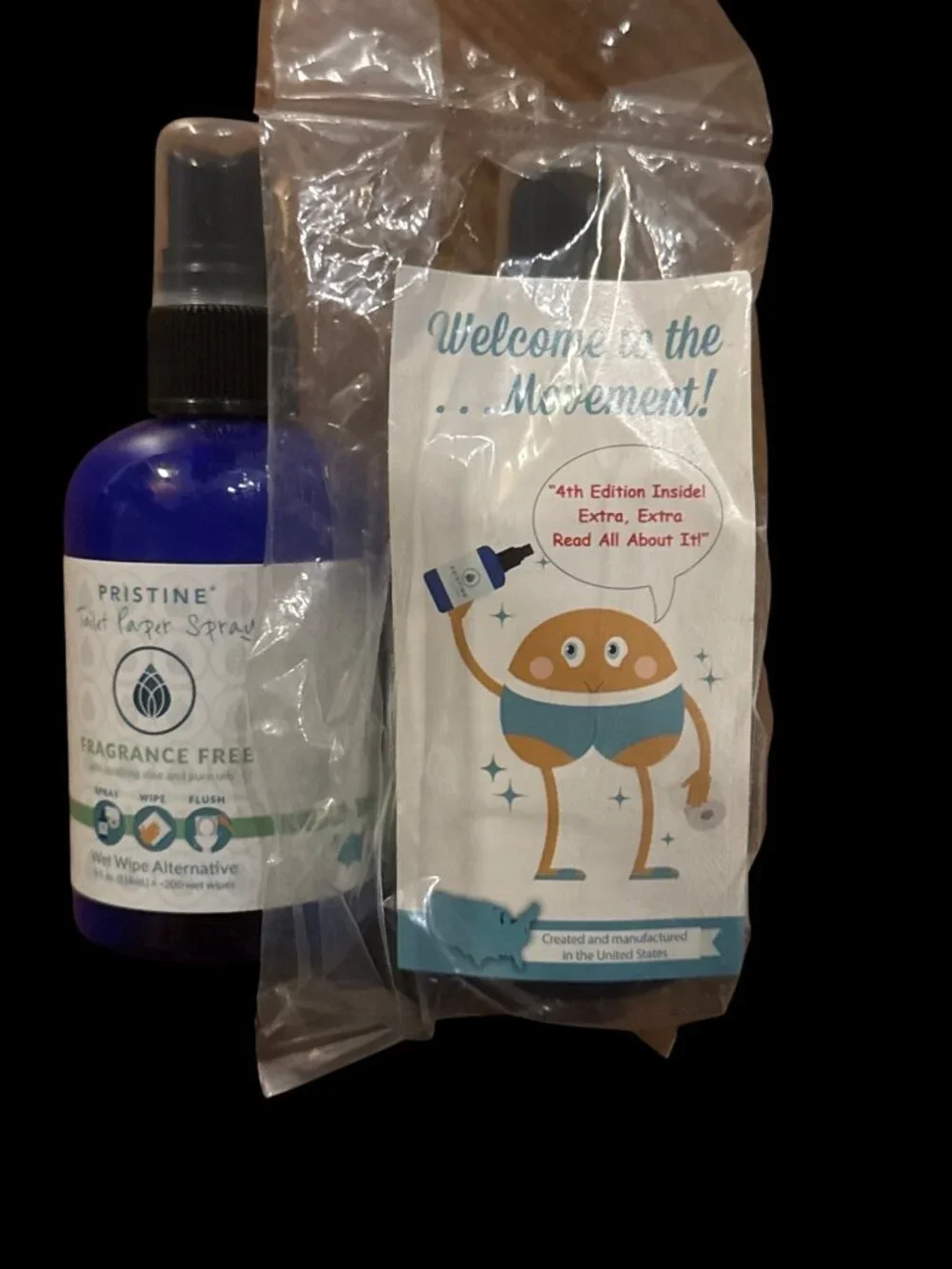 2 Pristine Toilet Paper Spray 4oz Original & Fragrance Free Wet Wipe Alternative